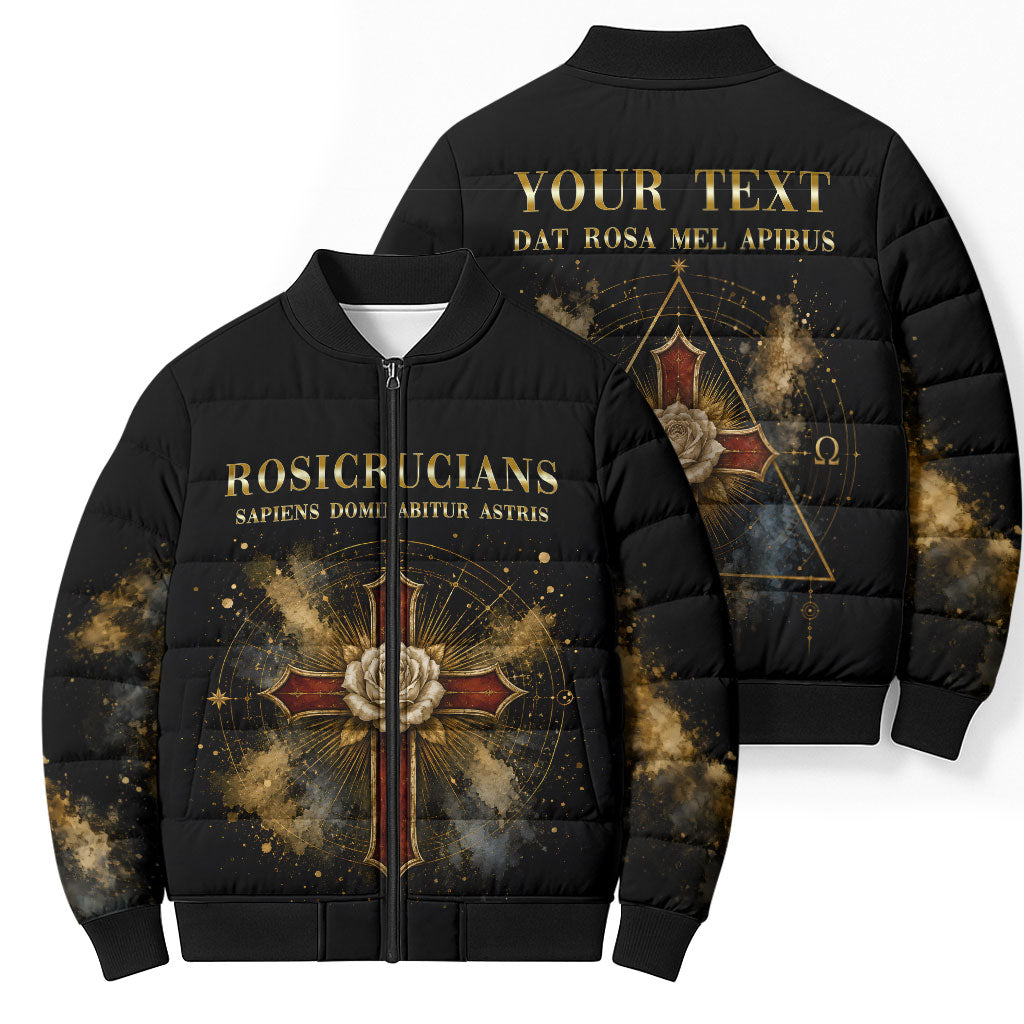 Personalized Rosicrucians Bomber Puffer Jacket Sapiens Dominabitur Astris Rose Cross