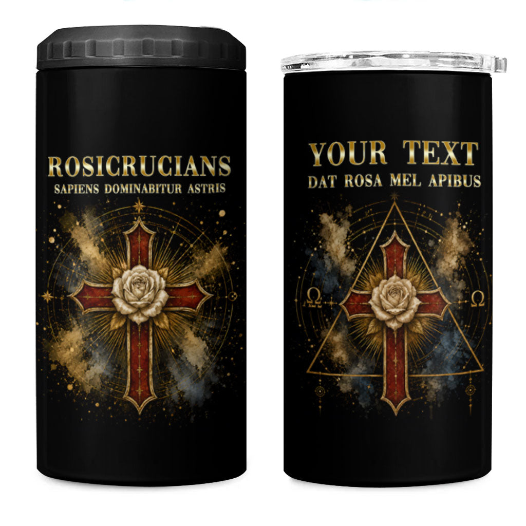 Personalized Rosicrucians 4 in 1 Can Cooler Tumbler Sapiens Dominabitur Astris Rose Cross