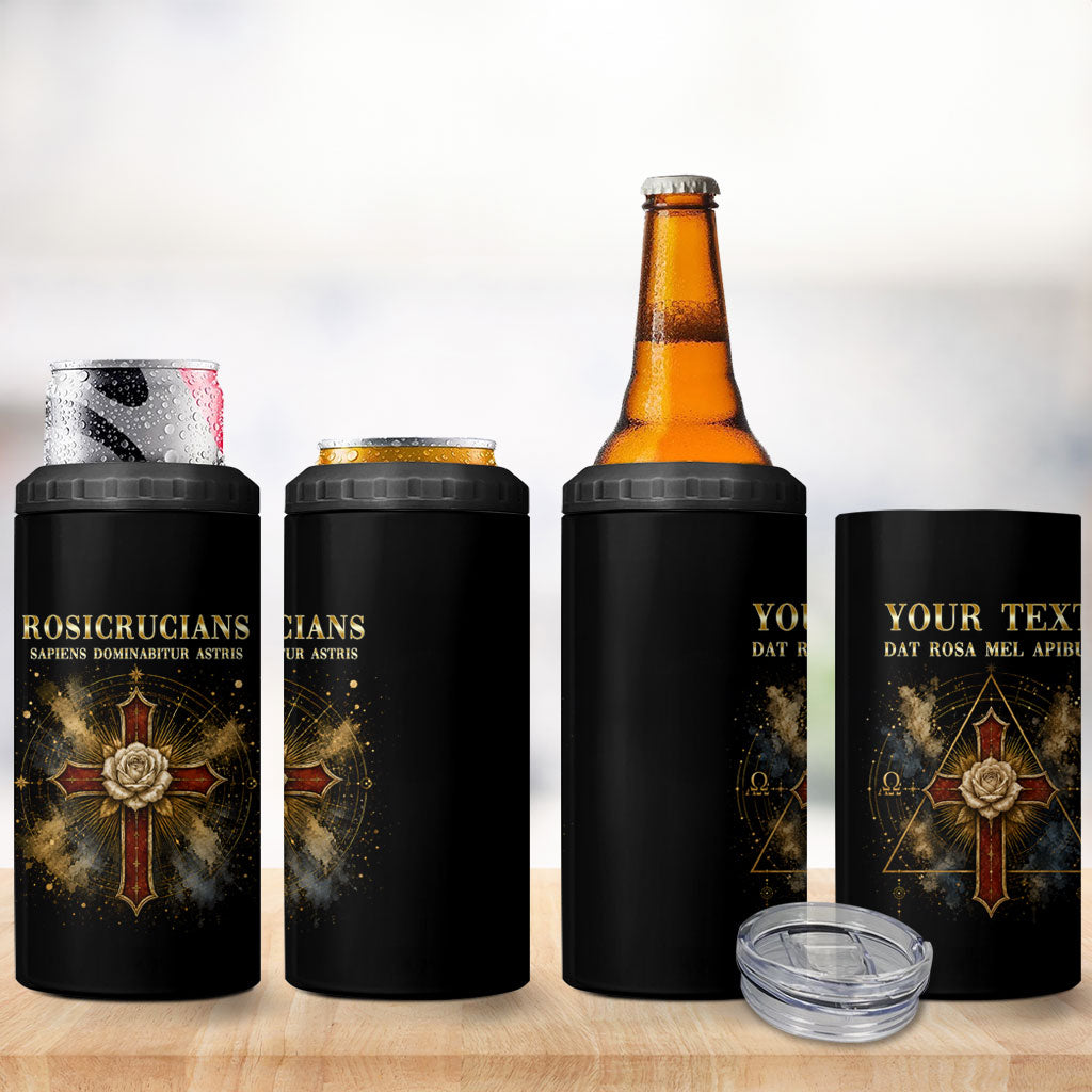 Personalized Rosicrucians 4 in 1 Can Cooler Tumbler Sapiens Dominabitur Astris Rose Cross