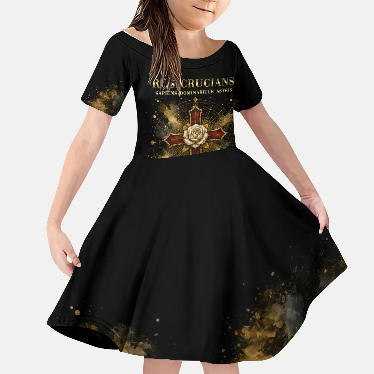 Personalized Rosicrucians Kid Short Sleeve Dress Sapiens Dominabitur Astris Rose Cross
