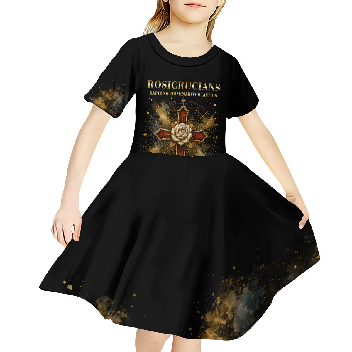 Personalized Rosicrucians Kid Short Sleeve Dress Sapiens Dominabitur Astris Rose Cross