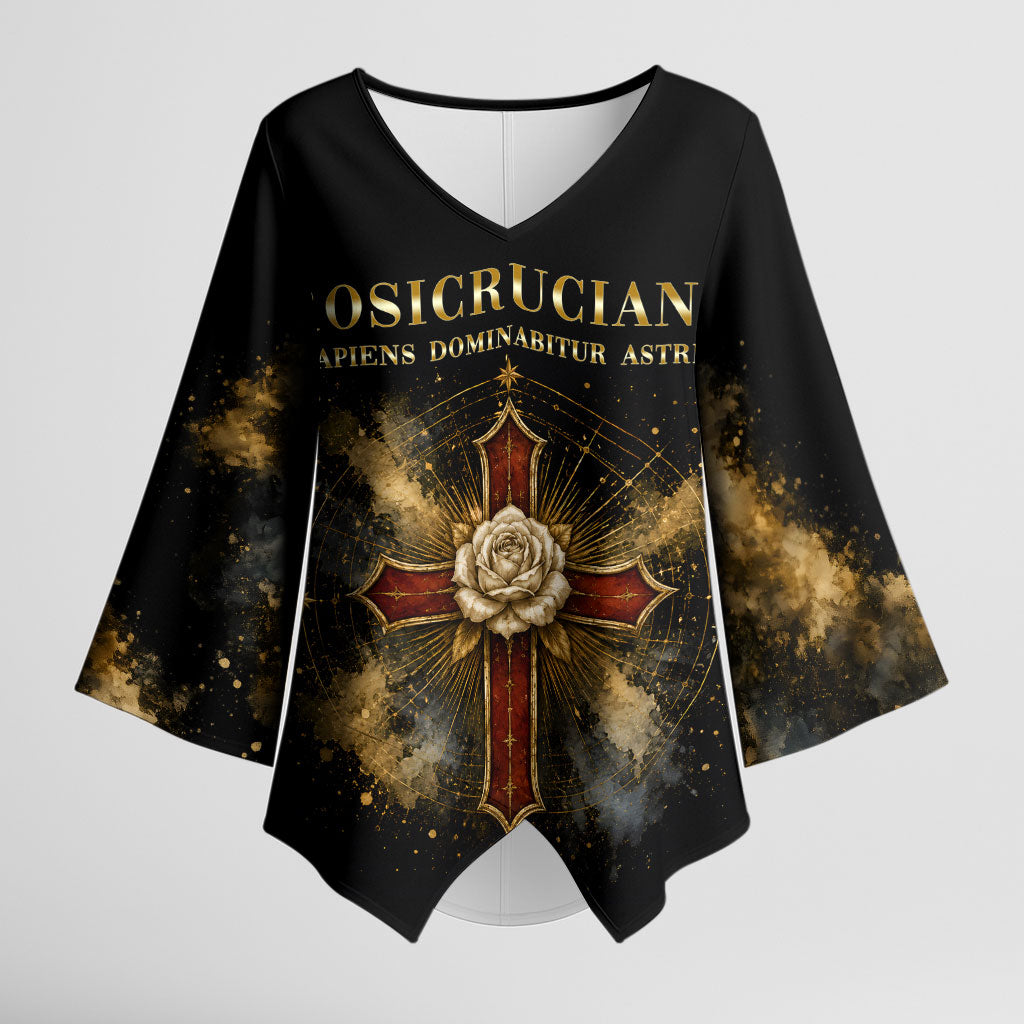 Personalized Rosicrucians Kimono Sleeve Blouse Sapiens Dominabitur Astris Rose Cross
