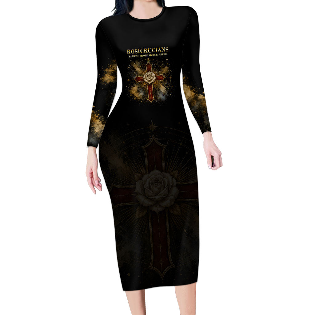 Personalized Rosicrucians Long Sleeve Bodycon Dress Sapiens Dominabitur Astris Rose Cross