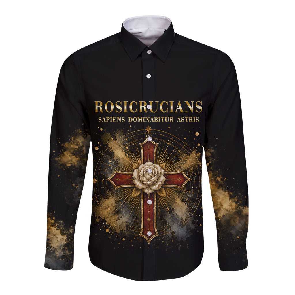 Personalized Rosicrucians Long Sleeve Button Shirt Sapiens Dominabitur Astris Rose Cross