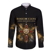 Personalized Rosicrucians Long Sleeve Button Shirt Sapiens Dominabitur Astris Rose Cross