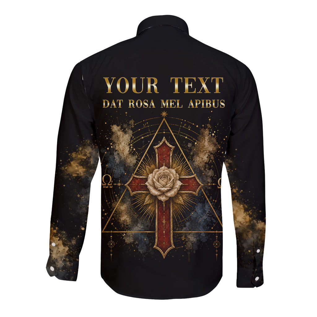 Personalized Rosicrucians Long Sleeve Button Shirt Sapiens Dominabitur Astris Rose Cross