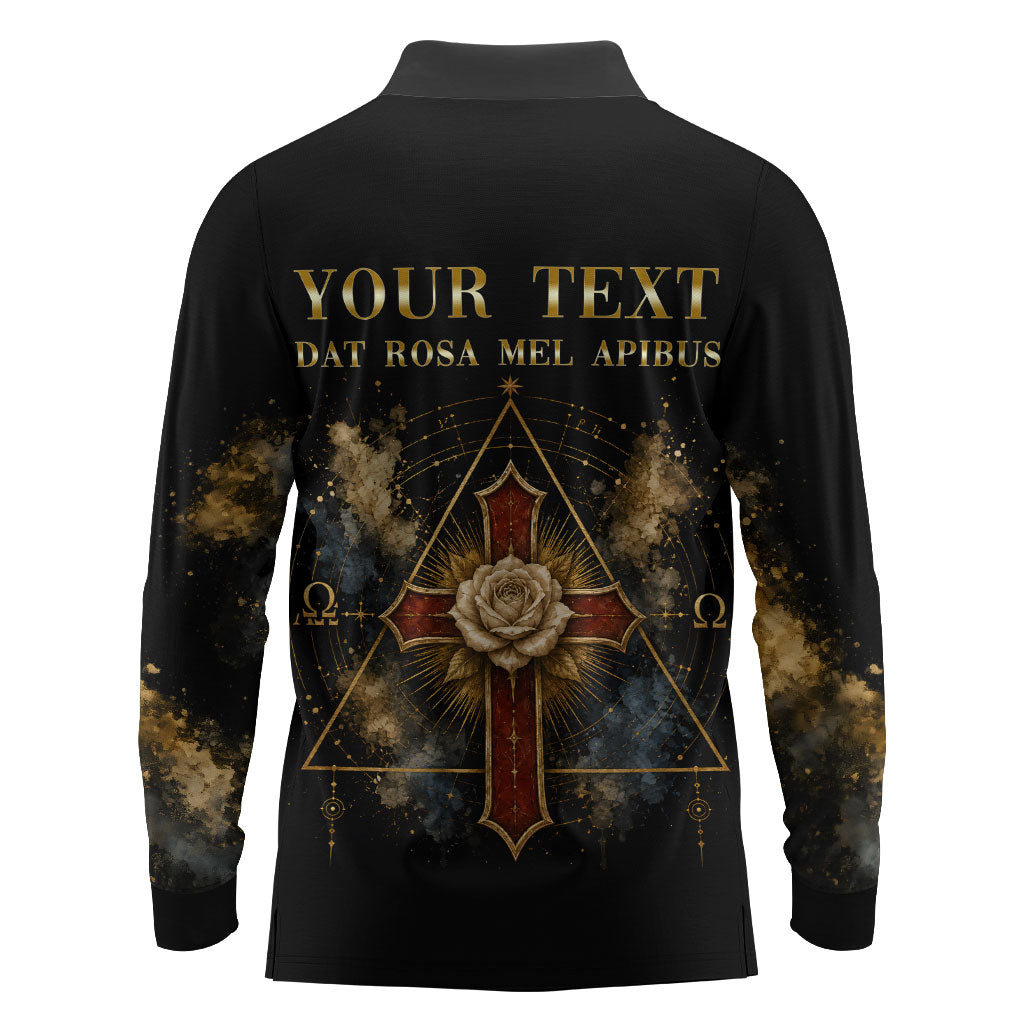Personalized Rosicrucians Long Sleeve Polo Shirt Sapiens Dominabitur Astris Rose Cross