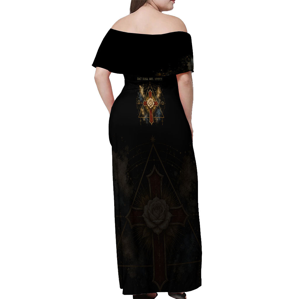 Personalized Rosicrucians Off Shoulder Maxi Dress Sapiens Dominabitur Astris Rose Cross