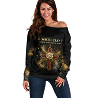 Personalized Rosicrucians Off Shoulder Sweater Sapiens Dominabitur Astris Rose Cross