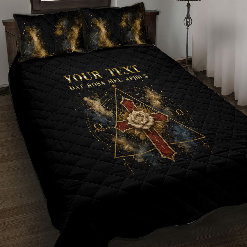Personalized Rosicrucians Quilt Bed Set Sapiens Dominabitur Astris Rose Cross