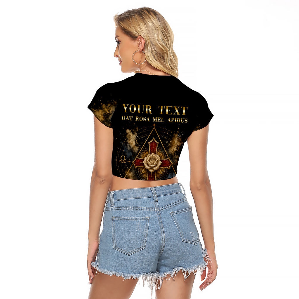 Personalized Rosicrucians Raglan Cropped T Shirt Sapiens Dominabitur Astris Rose Cross