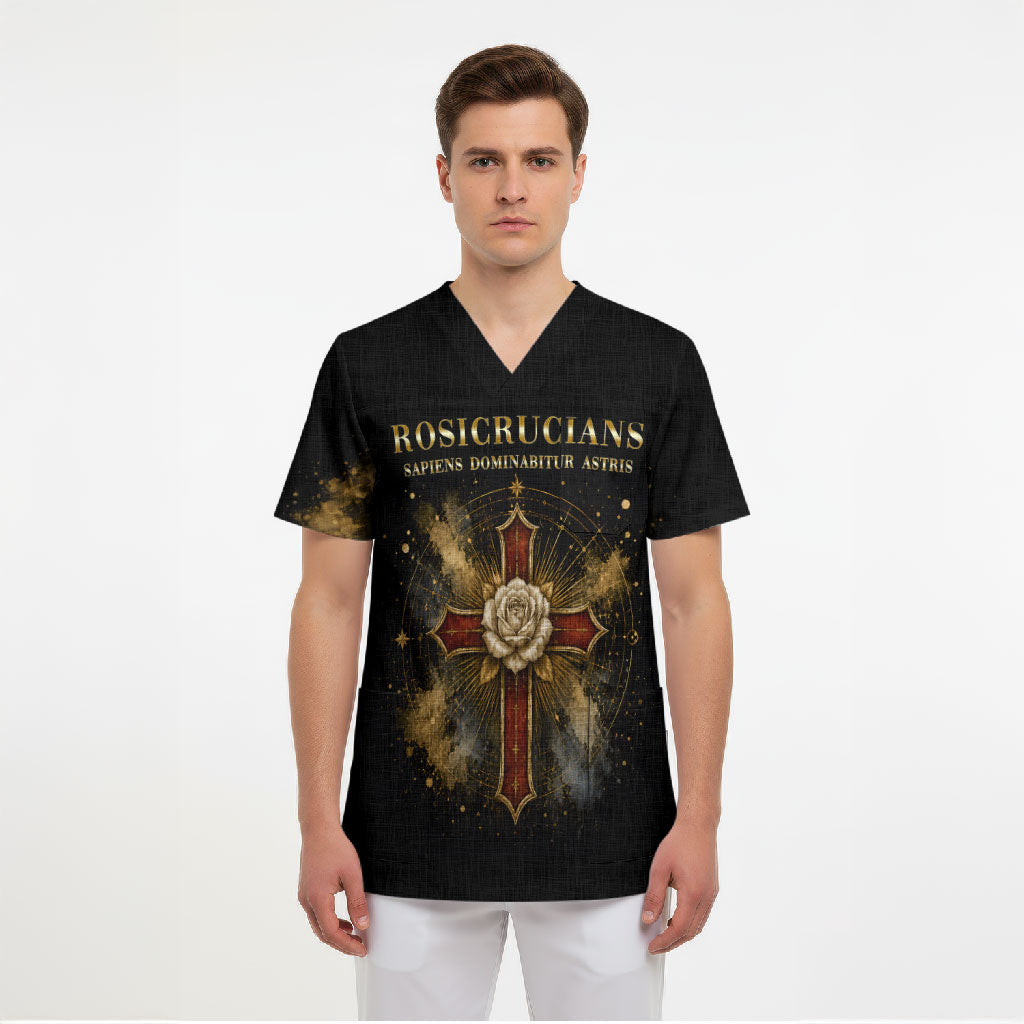Personalized Rosicrucians Scrub Top Sapiens Dominabitur Astris Rose Cross