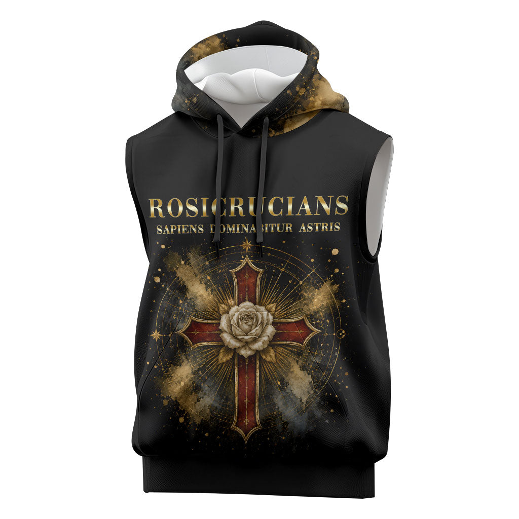 Personalized Rosicrucians Sleeveless Hoodie Sapiens Dominabitur Astris Rose Cross