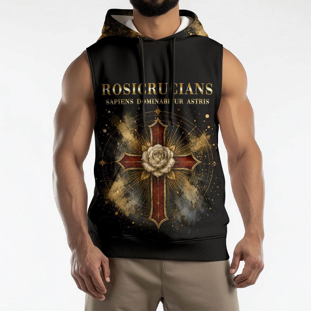 Personalized Rosicrucians Sleeveless Hoodie Sapiens Dominabitur Astris Rose Cross
