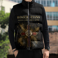 Personalized Rosicrucians Sleeveless Puffer Jacket Sapiens Dominabitur Astris Rose Cross