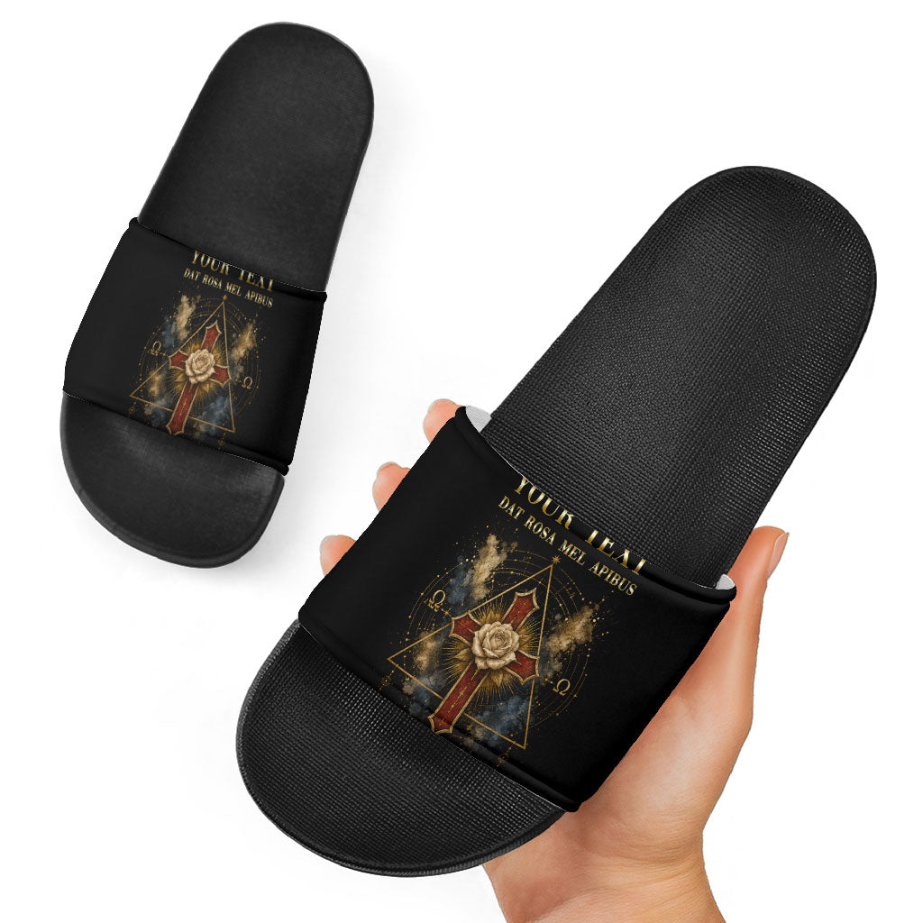 Personalized Rosicrucians Slide Sandals Sapiens Dominabitur Astris Rose Cross
