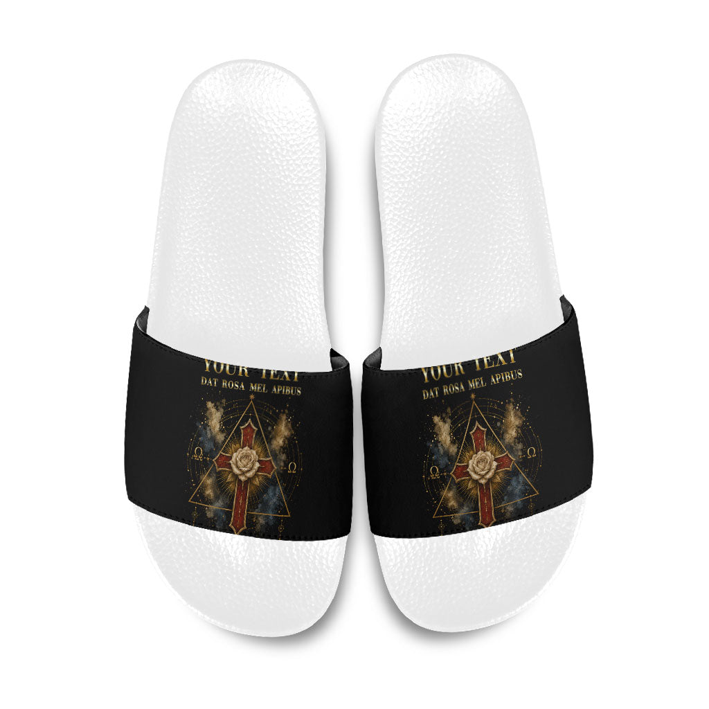 Personalized Rosicrucians Slide Sandals Sapiens Dominabitur Astris Rose Cross