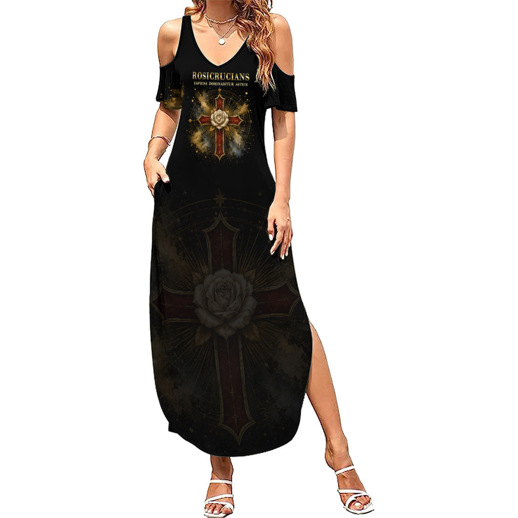 Personalized Rosicrucians Summer Maxi Dress Sapiens Dominabitur Astris Rose Cross