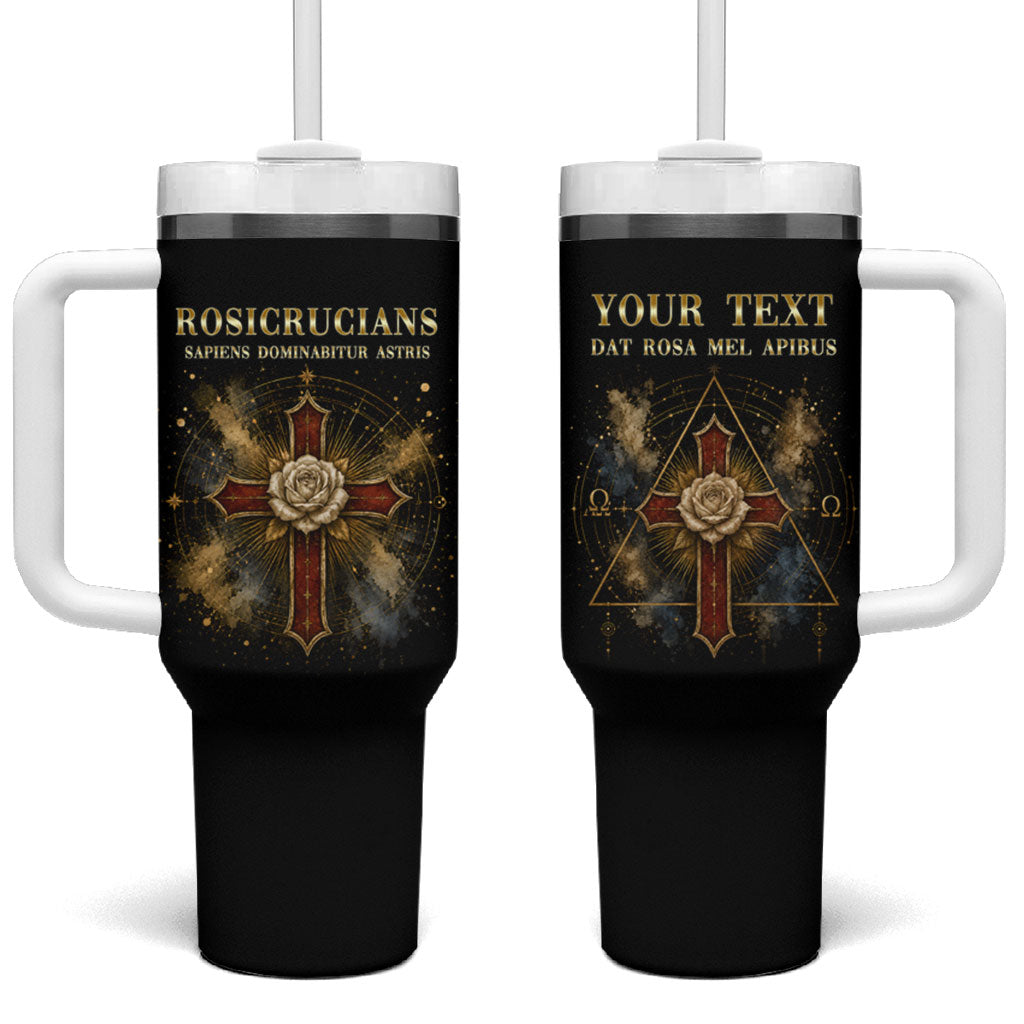 Personalized Rosicrucians Tumbler With Handle Sapiens Dominabitur Astris Rose Cross