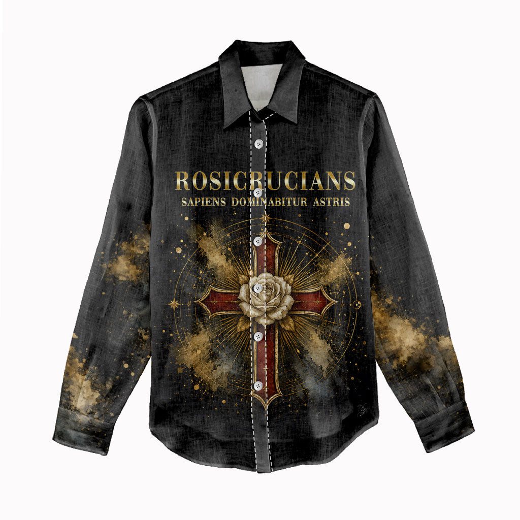 Personalized Rosicrucians Women Casual Shirt Sapiens Dominabitur Astris Rose Cross