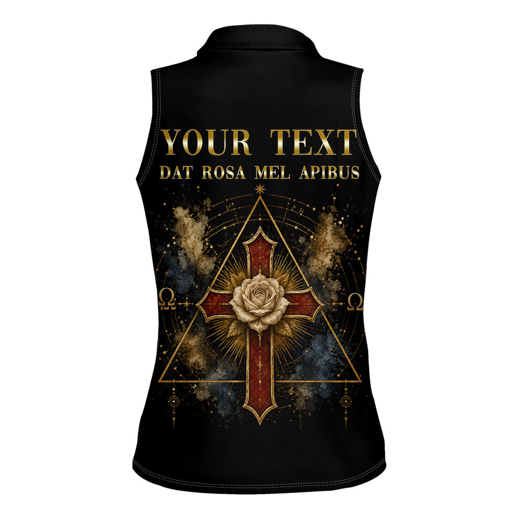Personalized Rosicrucians Women Sleeveless Polo Shirt Sapiens Dominabitur Astris Rose Cross