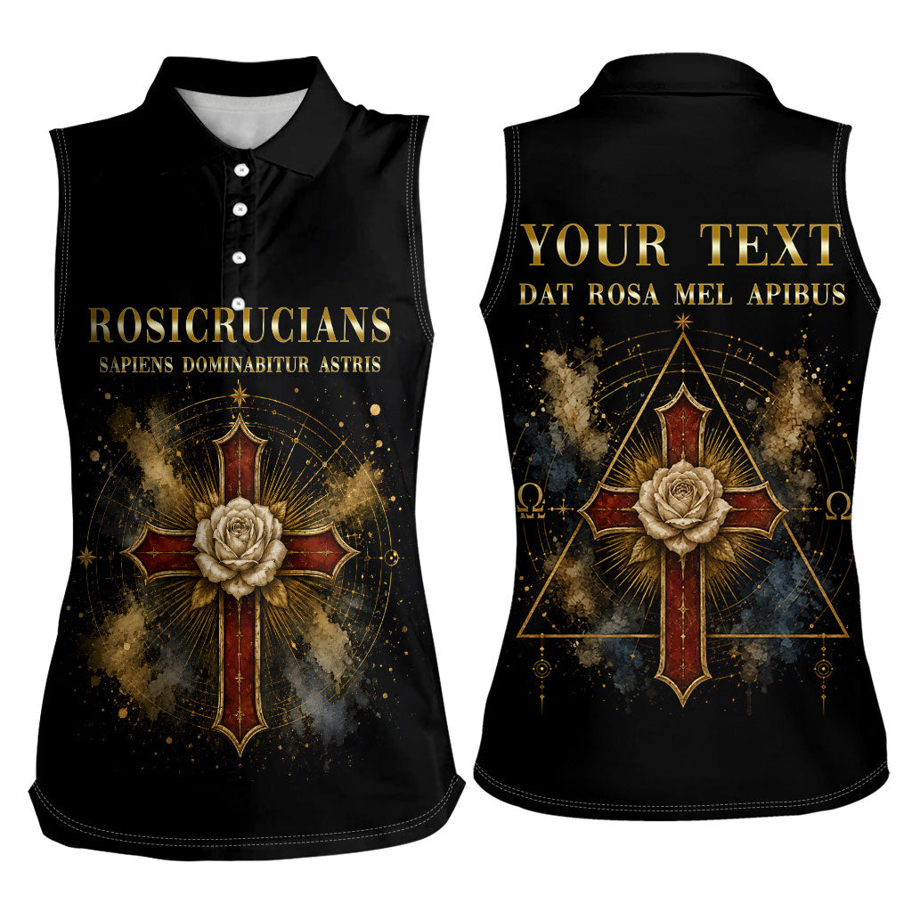 Personalized Rosicrucians Women Sleeveless Polo Shirt Sapiens Dominabitur Astris Rose Cross
