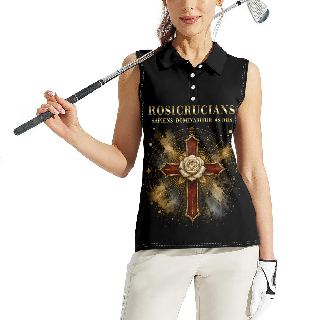 Personalized Rosicrucians Women Sleeveless Polo Shirt Sapiens Dominabitur Astris Rose Cross
