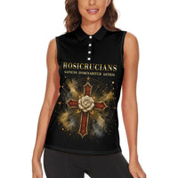 Personalized Rosicrucians Women Sleeveless Polo Shirt Sapiens Dominabitur Astris Rose Cross