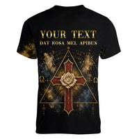 Personalized Rosicrucians Women V-Neck T-Shirt Sapiens Dominabitur Astris Rose Cross