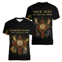 Personalized Rosicrucians Women V-Neck T-Shirt Sapiens Dominabitur Astris Rose Cross