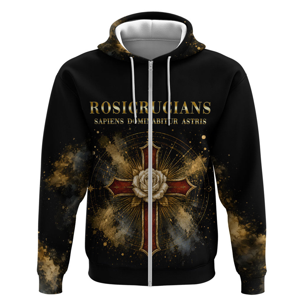 Personalized Rosicrucians Zip Hoodie Sapiens Dominabitur Astris Rose Cross