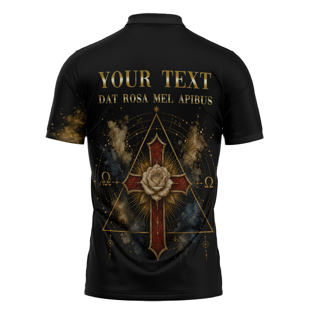 Personalized Rosicrucians Zipper Polo Shirt Sapiens Dominabitur Astris Rose Cross