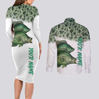Crappie Tournament Fishing Customize Name Couples Matching Long Sleeve Bodycon Dress and Long Sleeve Button Shirt Camo Fade and Custom Name Design - Wonder Print Shop