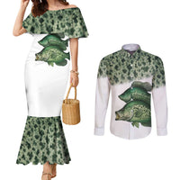 Crappie Tournament Fishing Customize Name Couples Matching Mermaid Dress and Long Sleeve Button Shirt Camo Fade and Custom Name Design - Wonder Print Shop