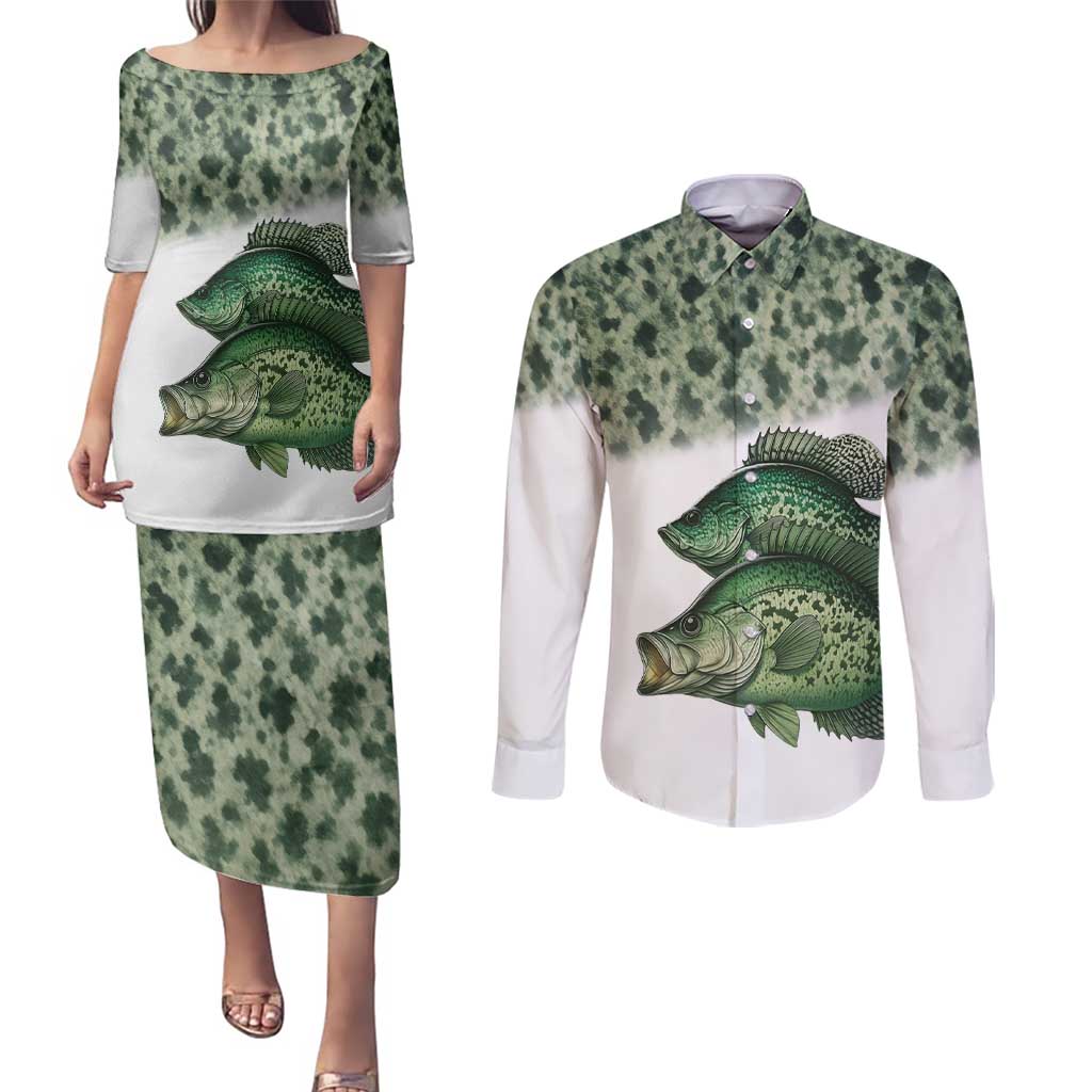 Crappie Tournament Fishing Customize Name Couples Matching Puletasi and Long Sleeve Button Shirt Camo Fade and Custom Name Design - Wonder Print Shop