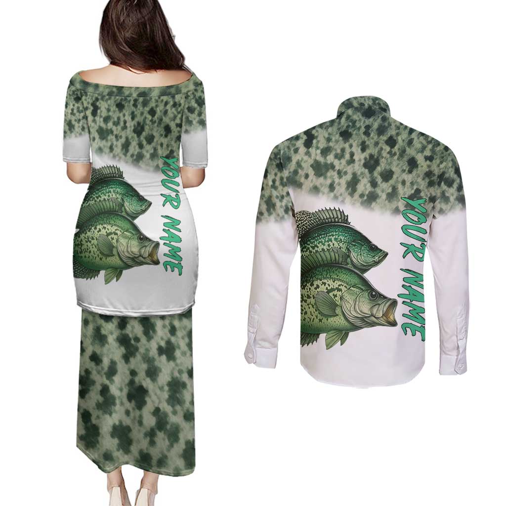 Crappie Tournament Fishing Customize Name Couples Matching Puletasi and Long Sleeve Button Shirt Camo Fade and Custom Name Design - Wonder Print Shop