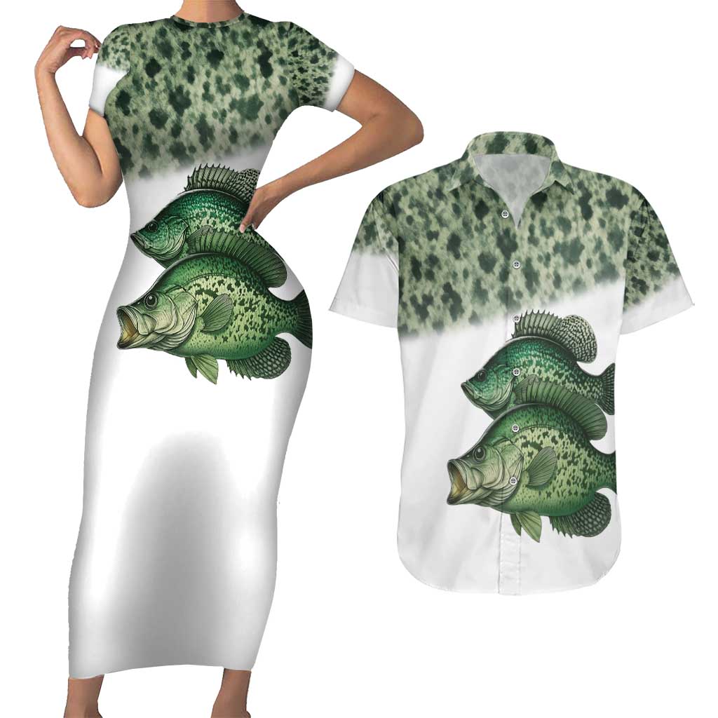 Crappie Tournament Fishing Customize Name Couples Matching Short Sleeve Bodycon Dress and Hawaiian Shirt Camo Fade and Custom Name Design - Wonder Print Shop