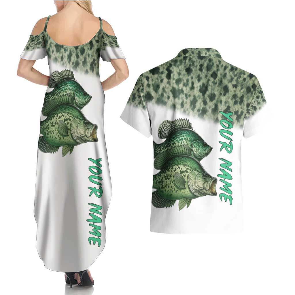 Crappie Tournament Fishing Customize Name Couples Matching Summer Maxi Dress and Hawaiian Shirt Camo Fade and Custom Name Design - Wonder Print Shop