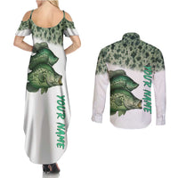 Crappie Tournament Fishing Customize Name Couples Matching Summer Maxi Dress and Long Sleeve Button Shirt Camo Fade and Custom Name Design - Wonder Print Shop
