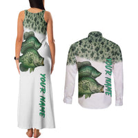 Crappie Tournament Fishing Customize Name Couples Matching Tank Maxi Dress and Long Sleeve Button Shirt Camo Fade and Custom Name Design - Wonder Print Shop