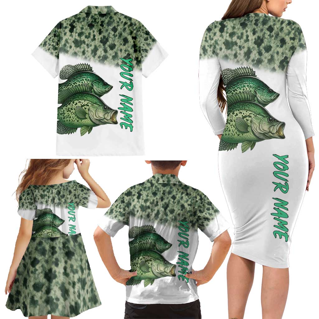 Crappie Tournament Fishing Customize Name Family Matching Long Sleeve Bodycon Dress and Hawaiian Shirt Camo Fade and Custom Name Design - Wonder Print Shop