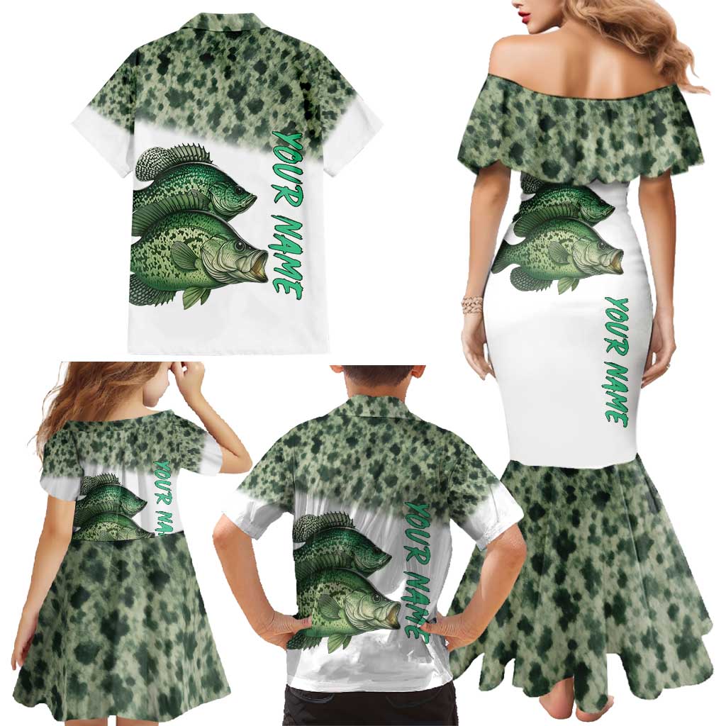 Crappie Tournament Fishing Customize Name Family Matching Mermaid Dress and Hawaiian Shirt Camo Fade and Custom Name Design - Wonder Print Shop