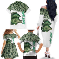 Crappie Tournament Fishing Customize Name Family Matching Off The Shoulder Long Sleeve Dress and Hawaiian Shirt Camo Fade and Custom Name Design - Wonder Print Shop