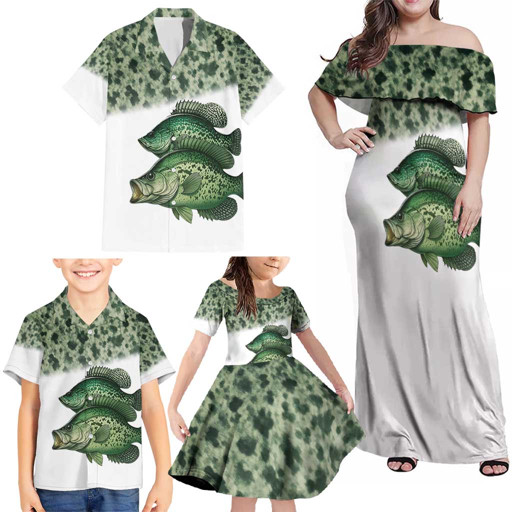 Crappie Tournament Fishing Customize Name Family Matching Off Shoulder Maxi Dress and Hawaiian Shirt Camo Fade and Custom Name Design - Wonder Print Shop