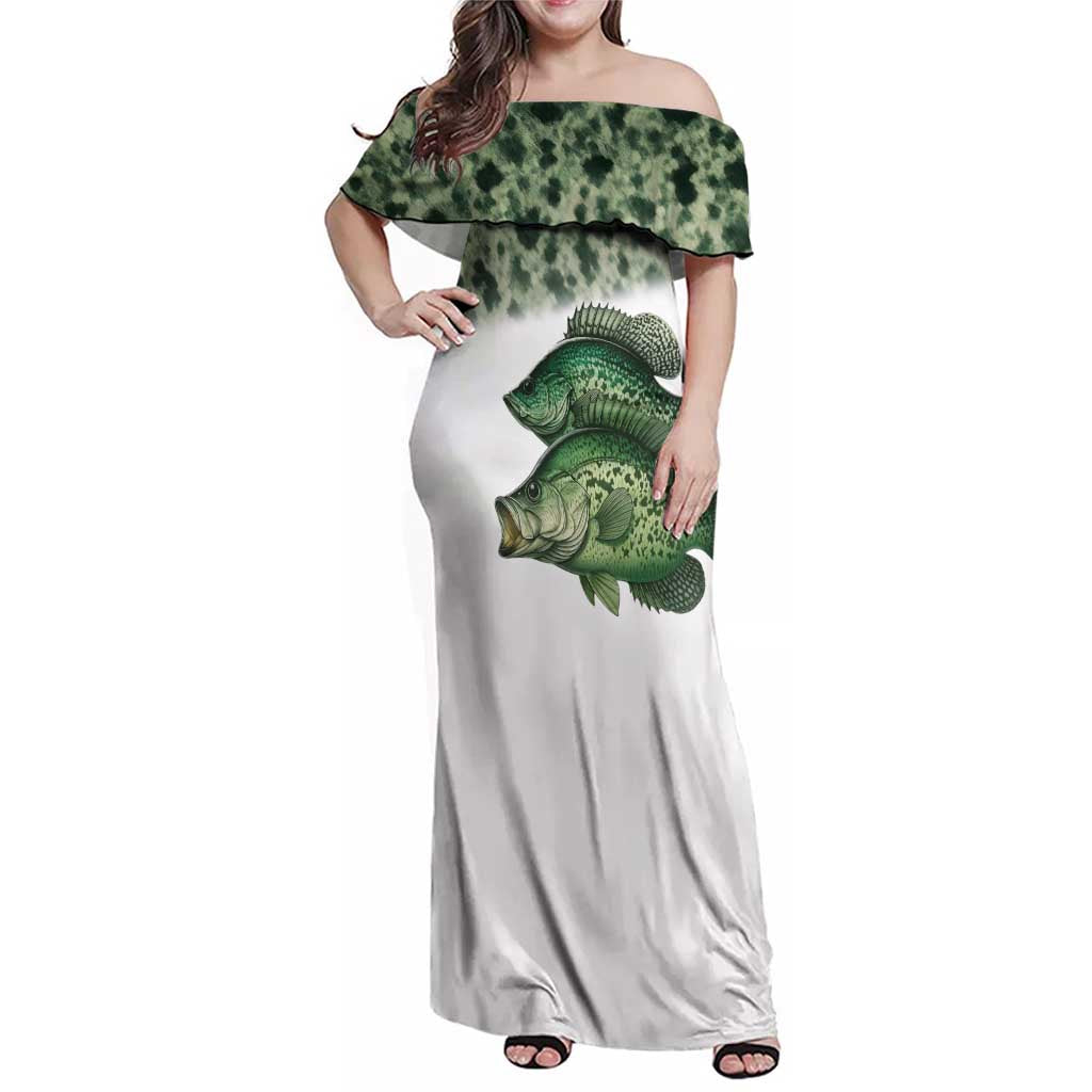 Crappie Tournament Fishing Customize Name Family Matching Off Shoulder Maxi Dress and Hawaiian Shirt Camo Fade and Custom Name Design - Wonder Print Shop