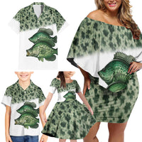 Crappie Tournament Fishing Customize Name Family Matching Off Shoulder Short Dress and Hawaiian Shirt Camo Fade and Custom Name Design - Wonder Print Shop