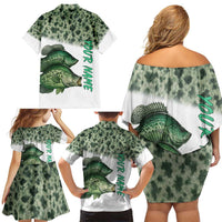 Crappie Tournament Fishing Customize Name Family Matching Off Shoulder Short Dress and Hawaiian Shirt Camo Fade and Custom Name Design - Wonder Print Shop