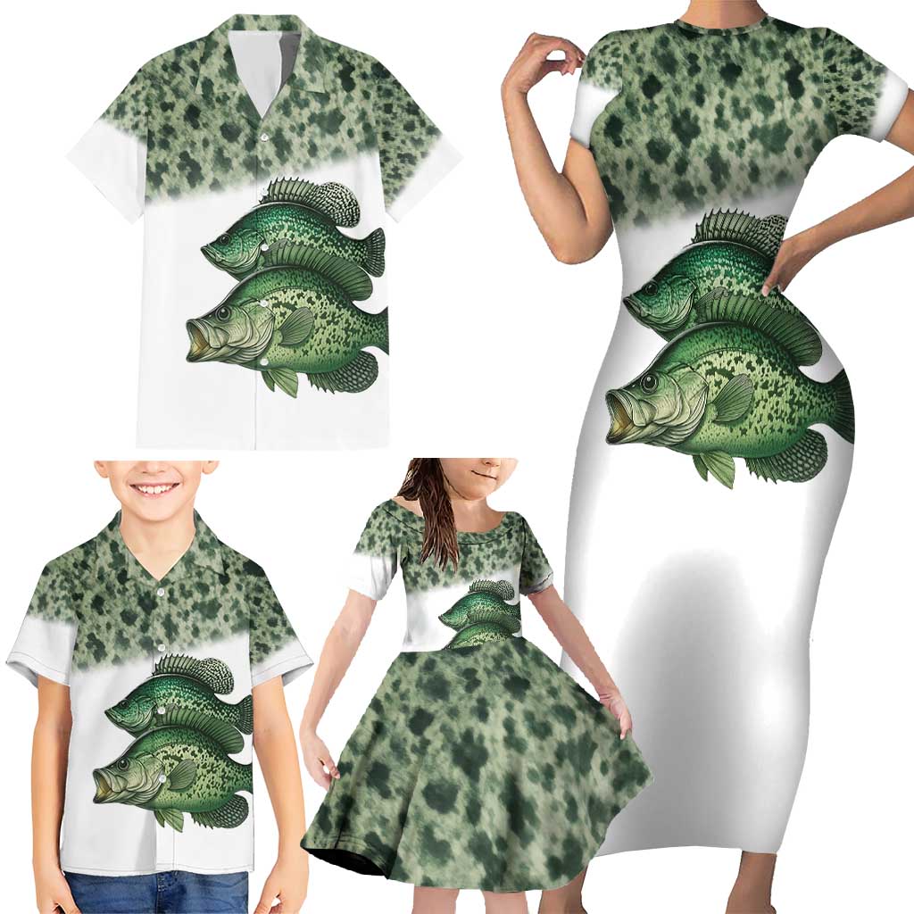 Crappie Tournament Fishing Customize Name Family Matching Short Sleeve Bodycon Dress and Hawaiian Shirt Camo Fade and Custom Name Design - Wonder Print Shop