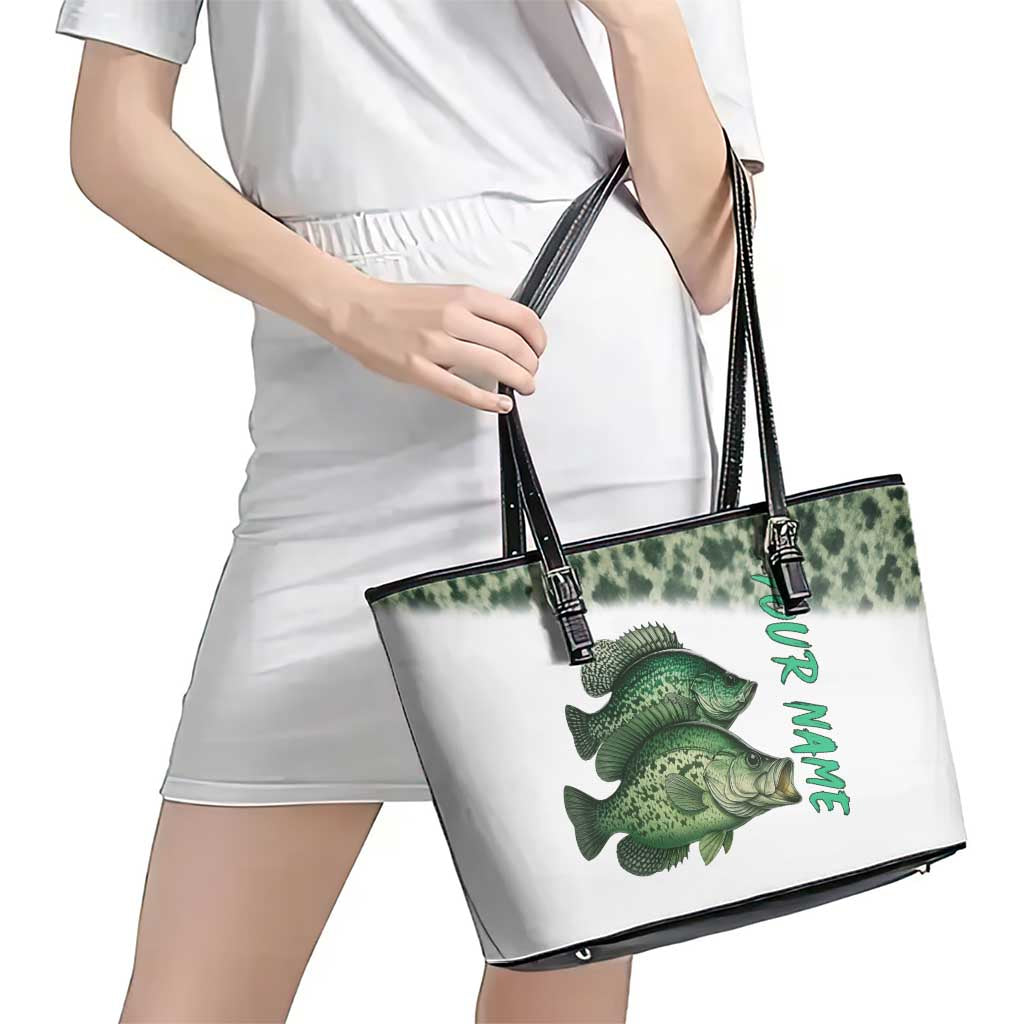 Crappie Tournament Fishing Customize Name Leather Tote Bag Camo Fade and Custom Name Design - Wonder Print Shop