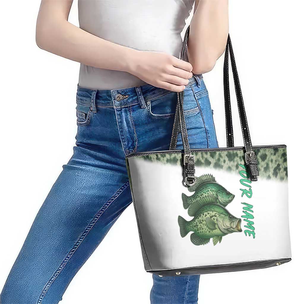 Crappie Tournament Fishing Customize Name Leather Tote Bag Camo Fade and Custom Name Design - Wonder Print Shop